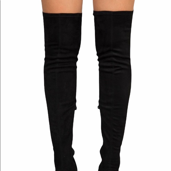 Public Desire Peep Toe Over The Knee Microsuede Boots - Picture 4 of 10